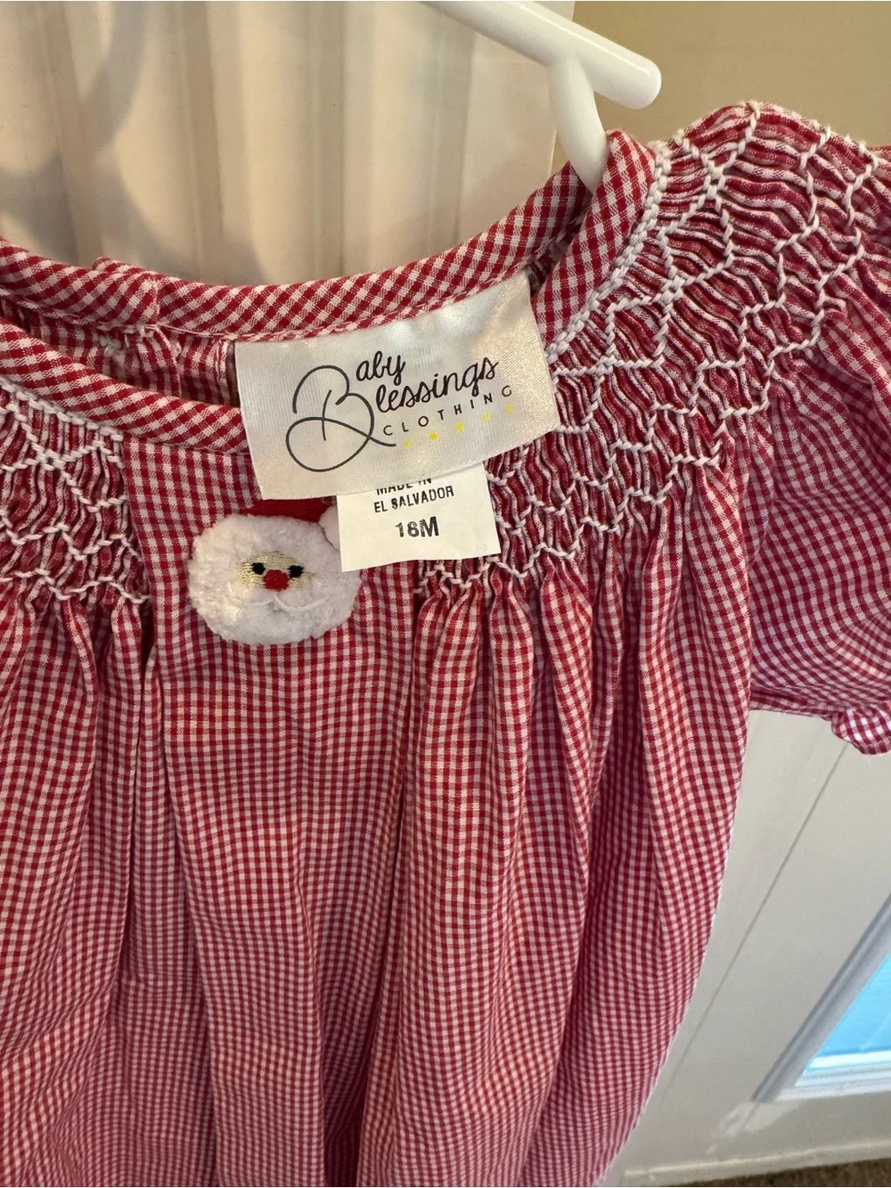 Red Gingham Baby Bubble Romper with Smocked Yoke